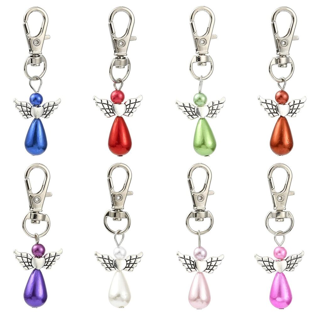 1524 40 pcs 8 Colors Lovely Angel Wing Theme Plastic Alloy Keychain Charms